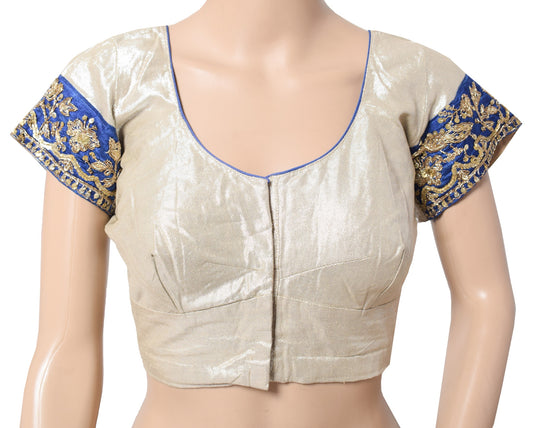 Sushila Vintage Readymade Silver Sari Blouse Sequins Embellish Designer Top 38"