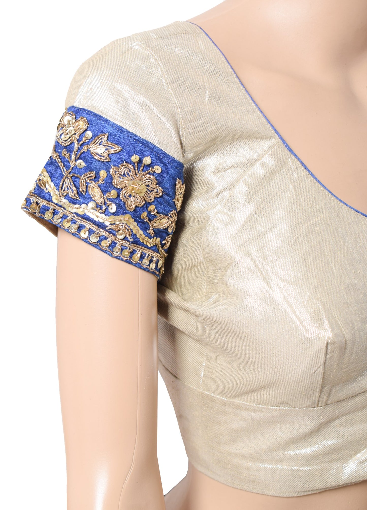 Sushila Vintage Readymade Silver Sari Blouse Sequins Embellish Designer Top 38"