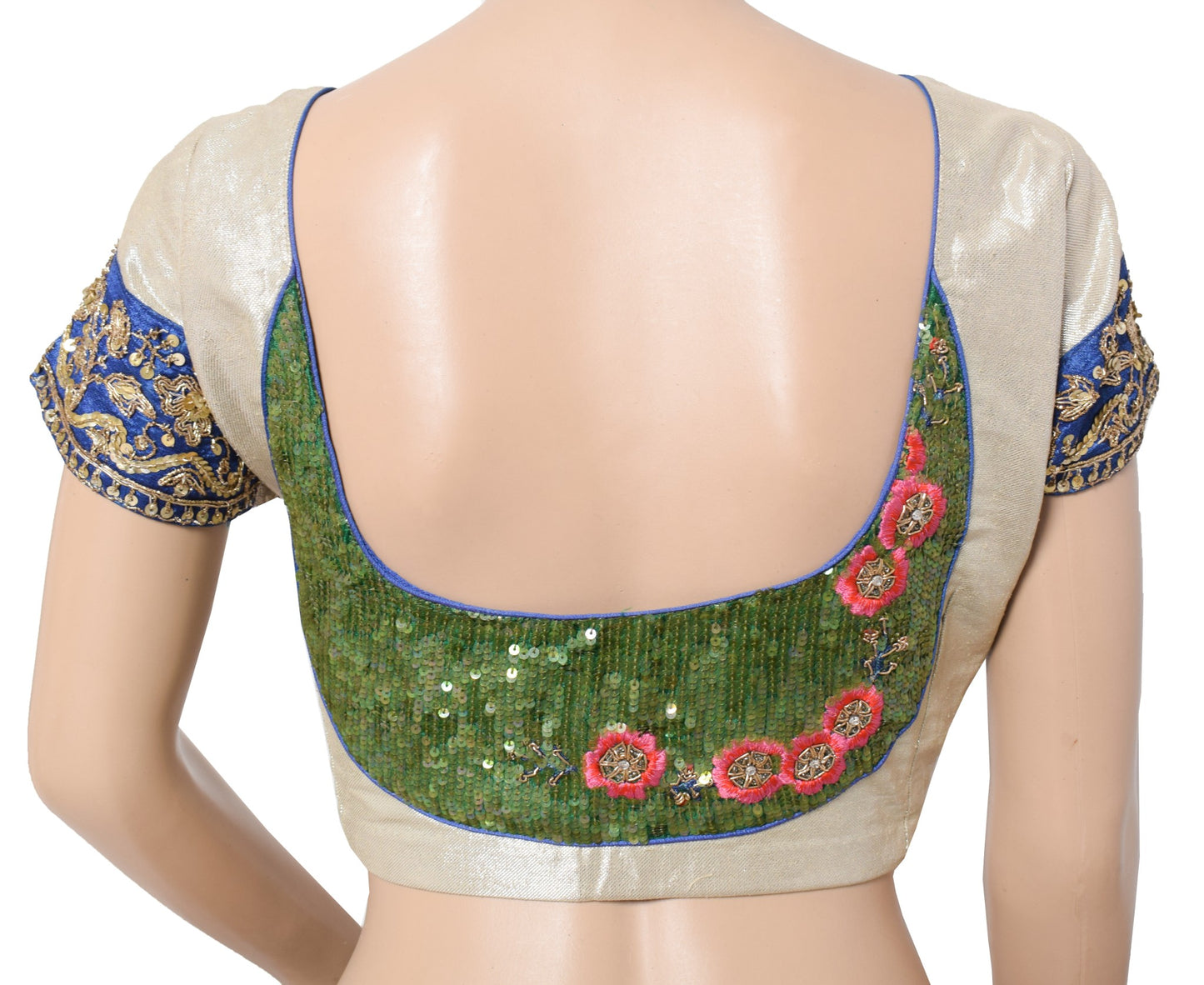 Sushila Vintage Readymade Silver Sari Blouse Sequins Embellish Designer Top 38"