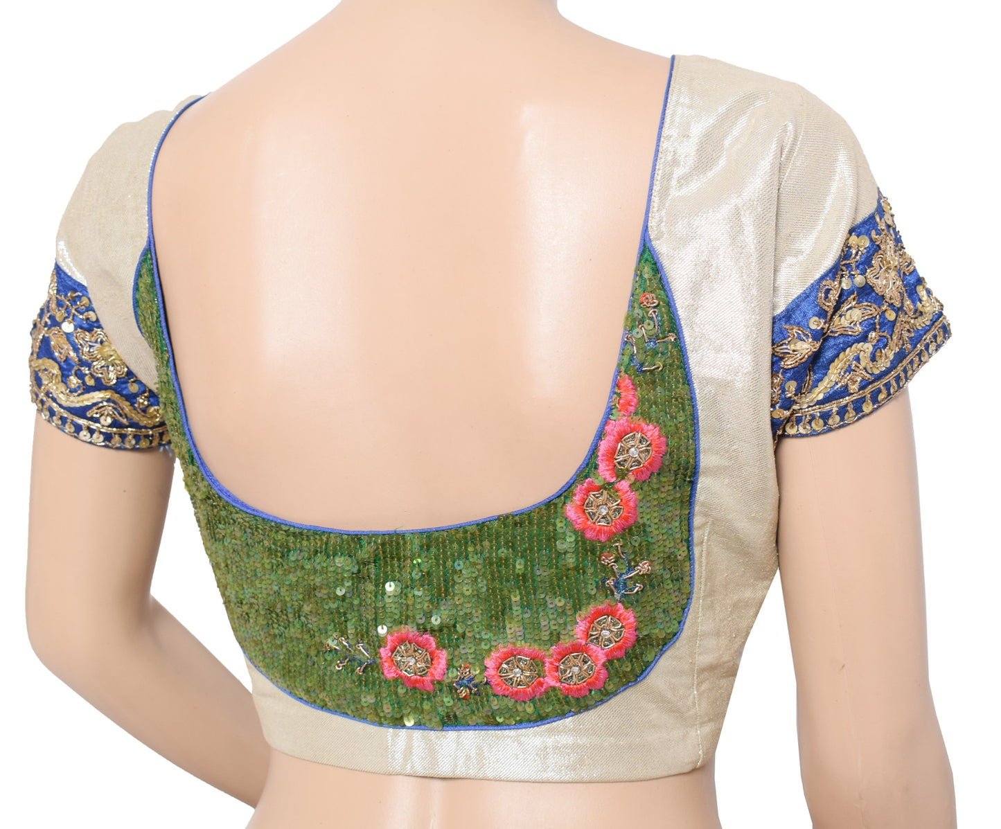 Sushila Vintage Readymade Silver Sari Blouse Sequins Embellish Designer Top 38"