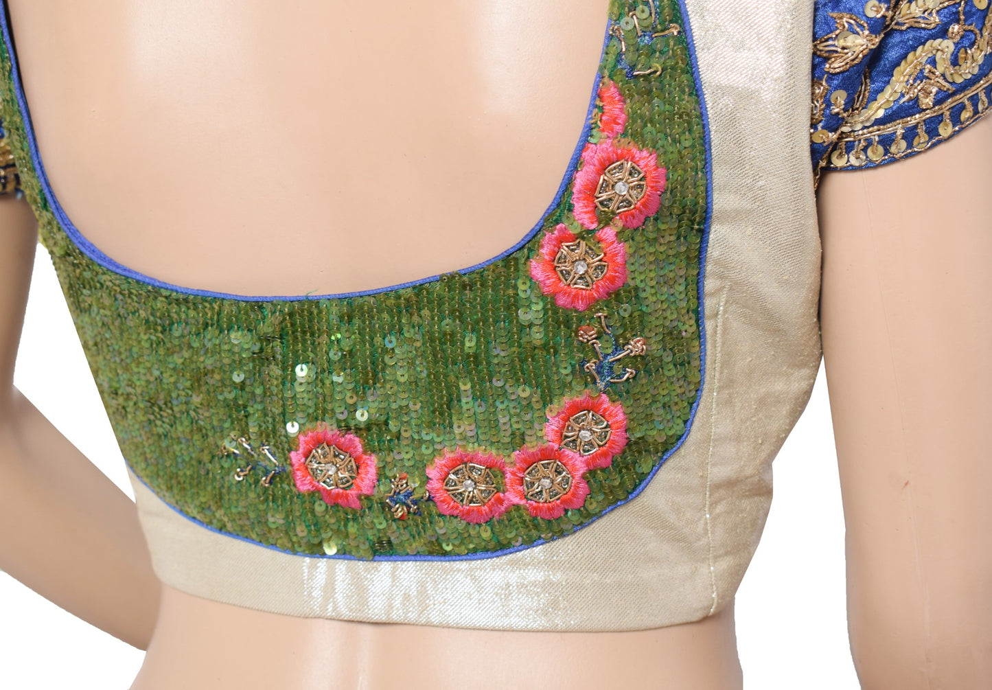 Sushila Vintage Readymade Silver Sari Blouse Sequins Embellish Designer Top 38"