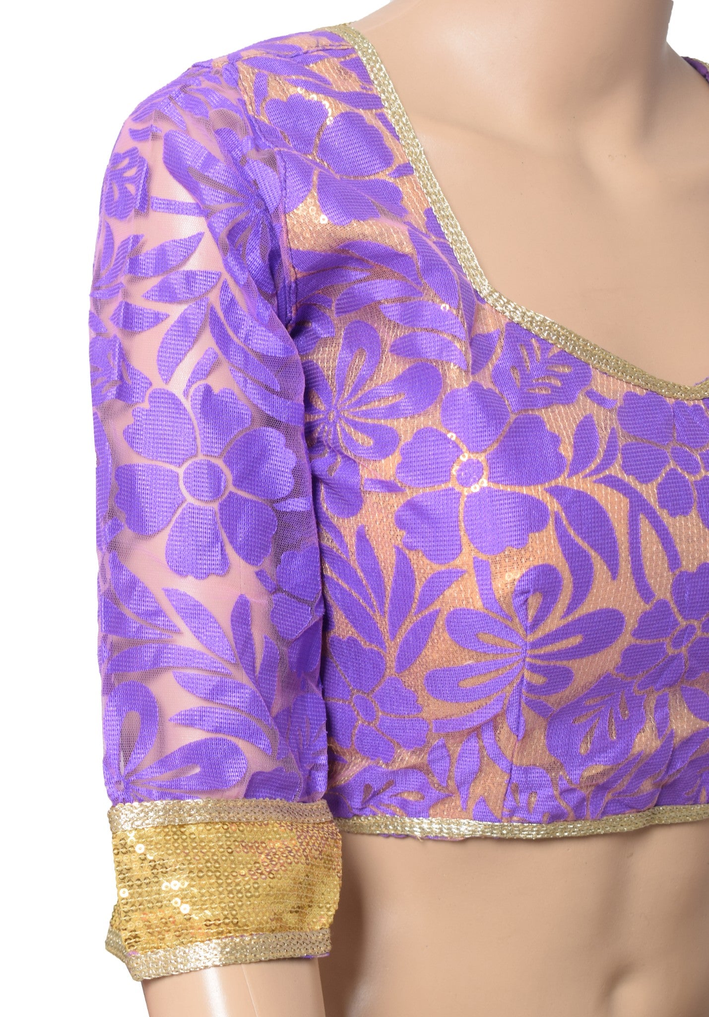 Sushila Vintage Readymade Purple Sari Blouse Woven Designer Net Padded Choli 38"