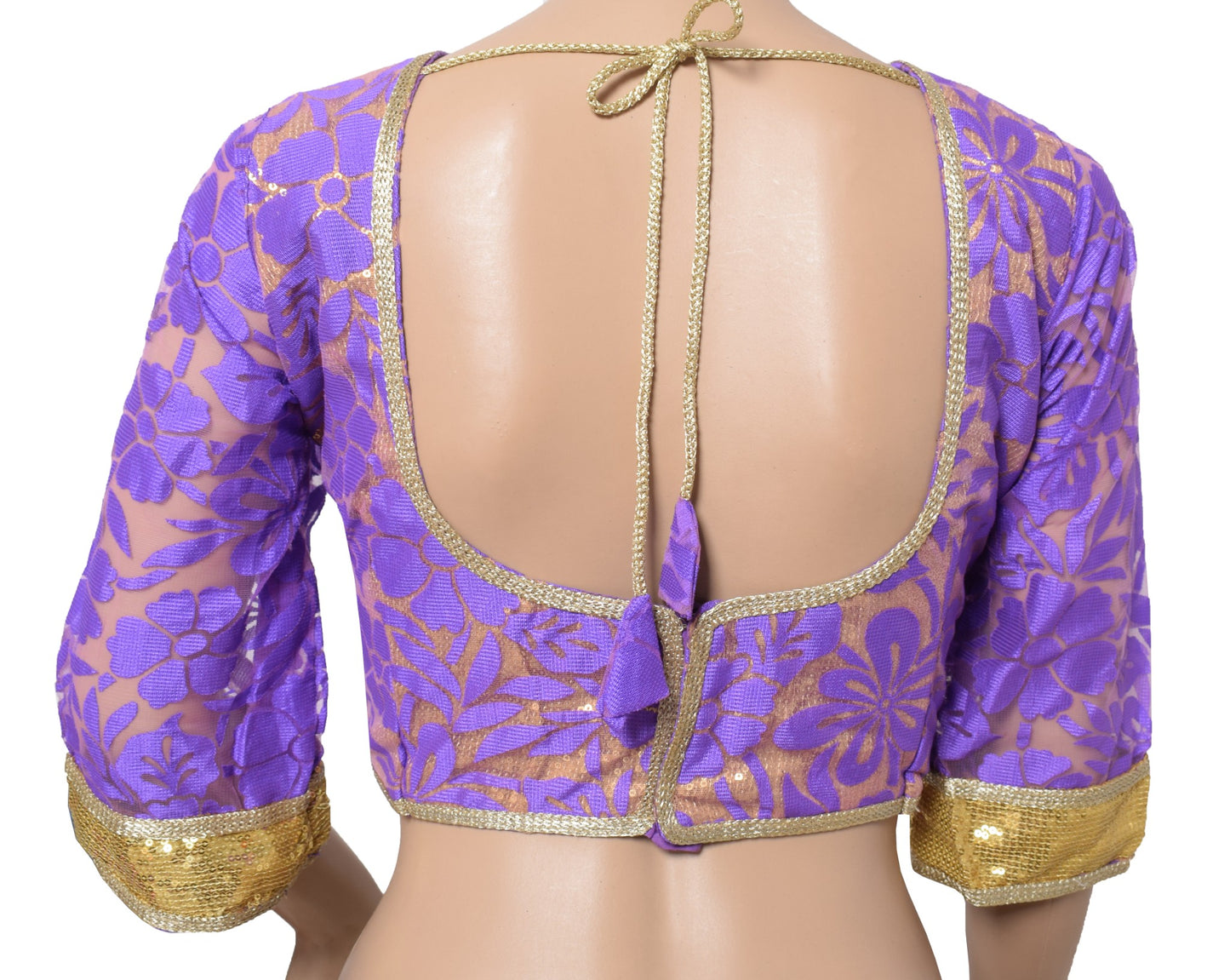 Sushila Vintage Readymade Purple Sari Blouse Woven Designer Net Padded Choli 38"