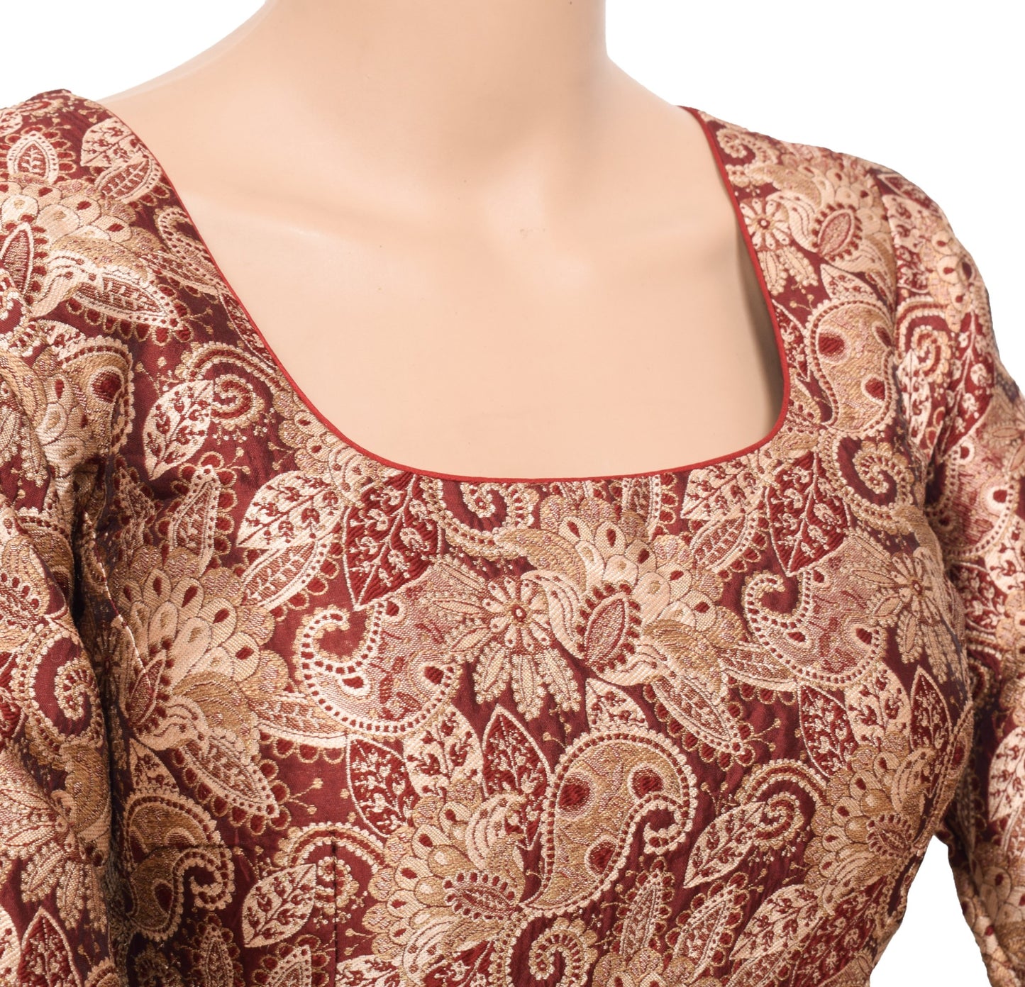 Sushila Vintage Readymade Maroon Sari Blouse Floral Woven Art Silk Padded Top36"