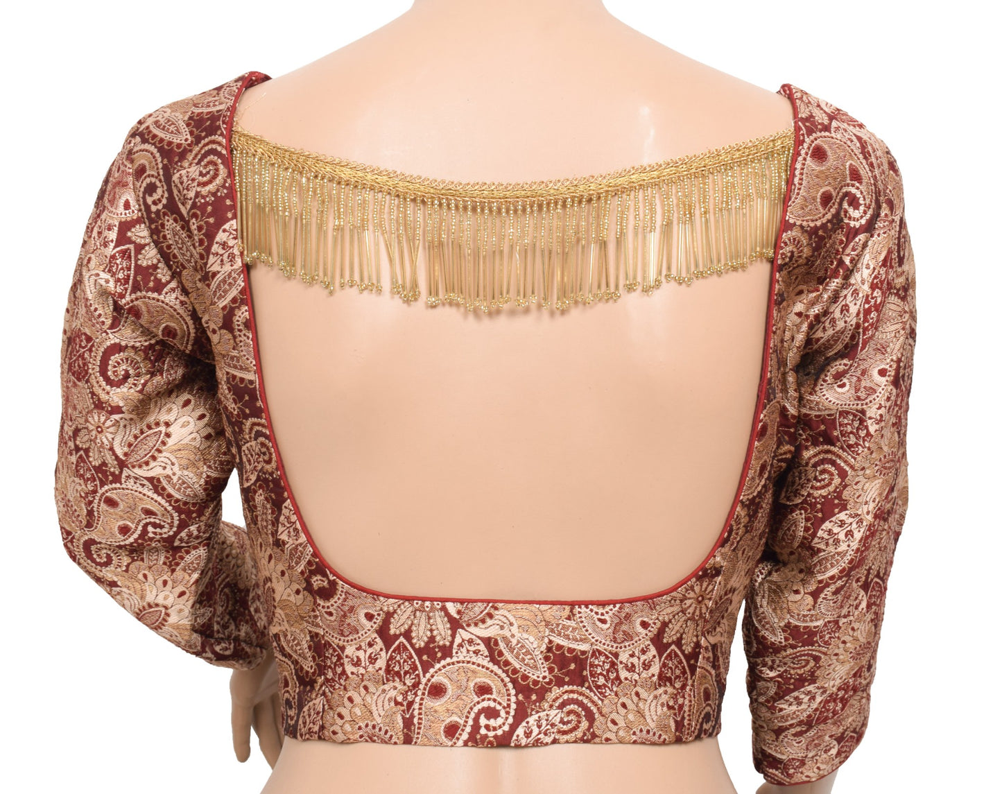 Sushila Vintage Readymade Maroon Sari Blouse Floral Woven Art Silk Padded Top36"