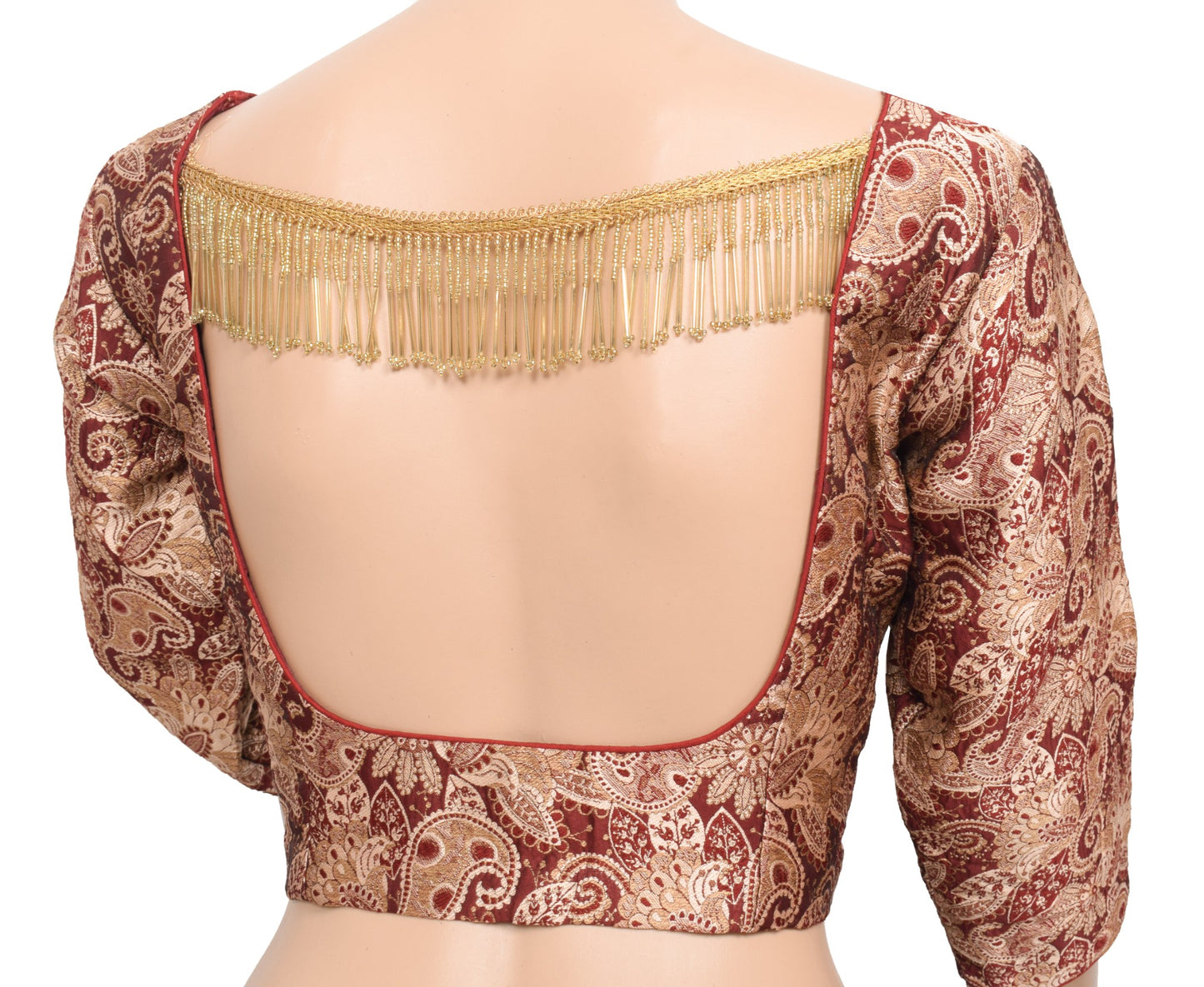 Sushila Vintage Readymade Maroon Sari Blouse Floral Woven Art Silk Padded Top36"