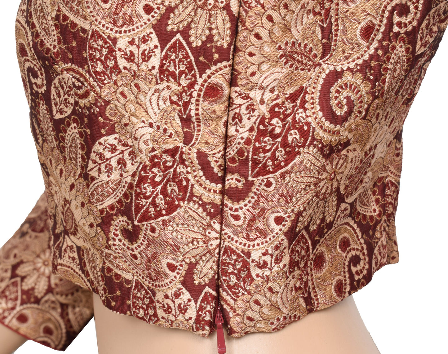 Sushila Vintage Readymade Maroon Sari Blouse Floral Woven Art Silk Padded Top36"