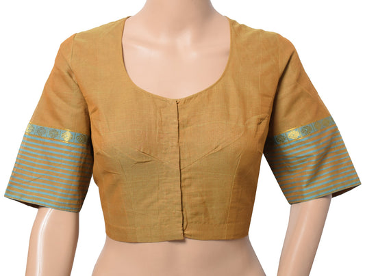 Sushila Vintage Olive Brown Stitched Sari Blouse 100%Pure Cotton Woven Choli 40"