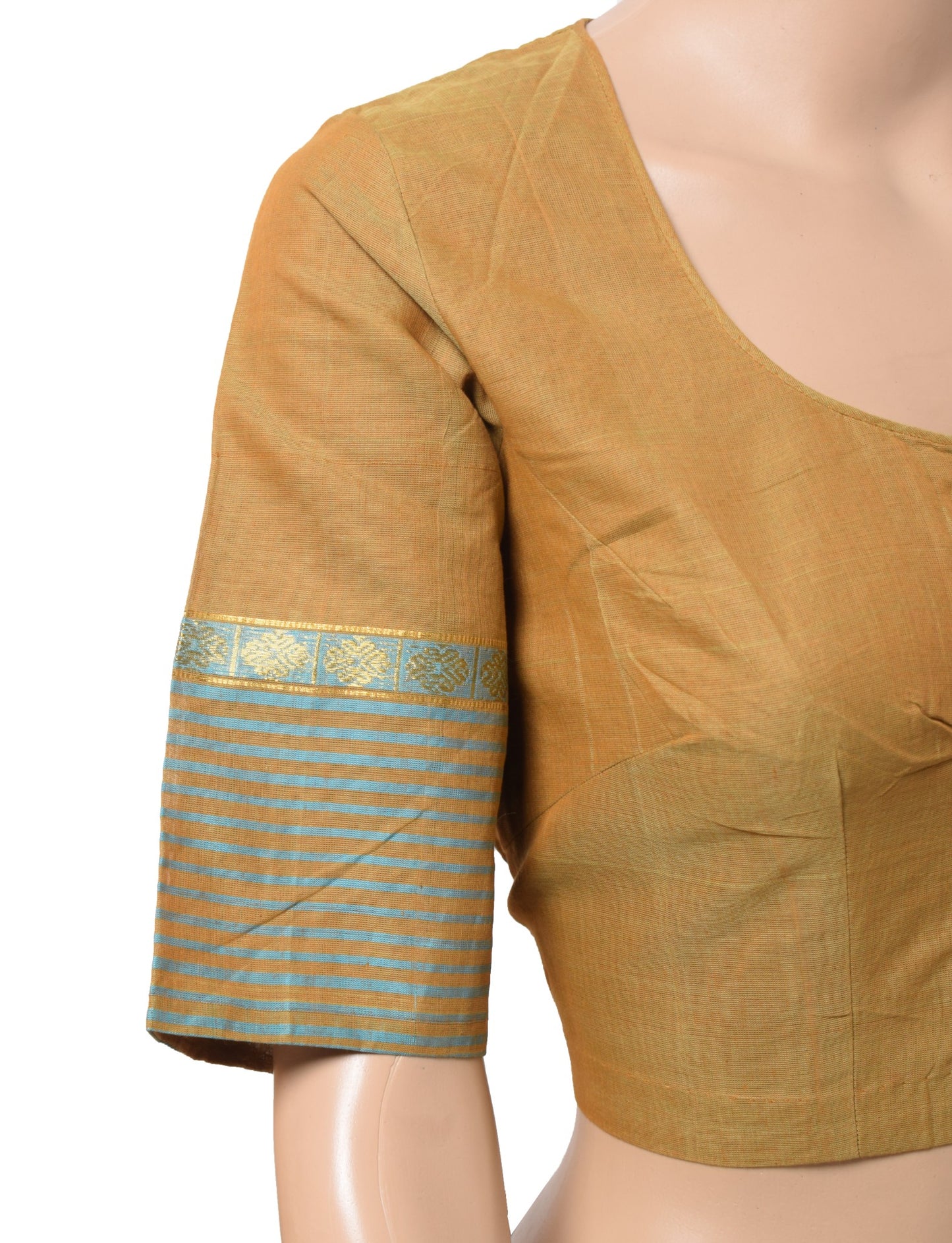 Sushila Vintage Olive Brown Stitched Sari Blouse 100%Pure Cotton Woven Choli 40"