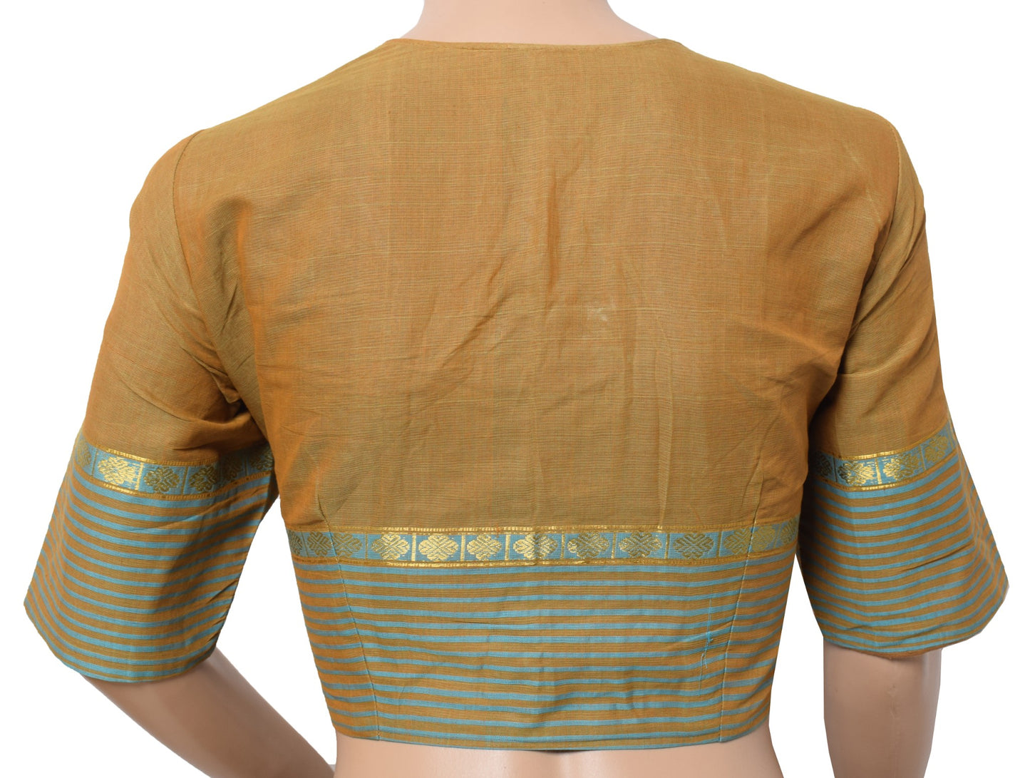 Sushila Vintage Olive Brown Stitched Sari Blouse 100%Pure Cotton Woven Choli 40"
