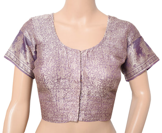 Sushila Vintage Readymade Purple Sari Blouse Pure Tussar Silk Woven Choli 38"