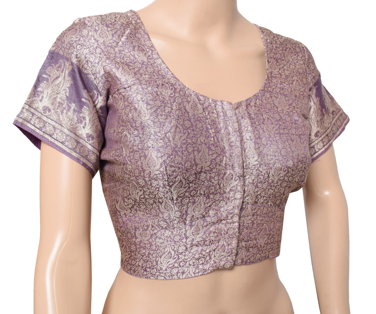 Sushila Vintage Readymade Purple Sari Blouse Pure Tussar Silk Woven Choli 38"