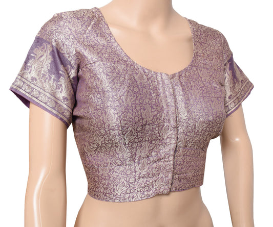Sushila Vintage Readymade Purple Sari Blouse Pure Tussar Silk Woven Choli 38"