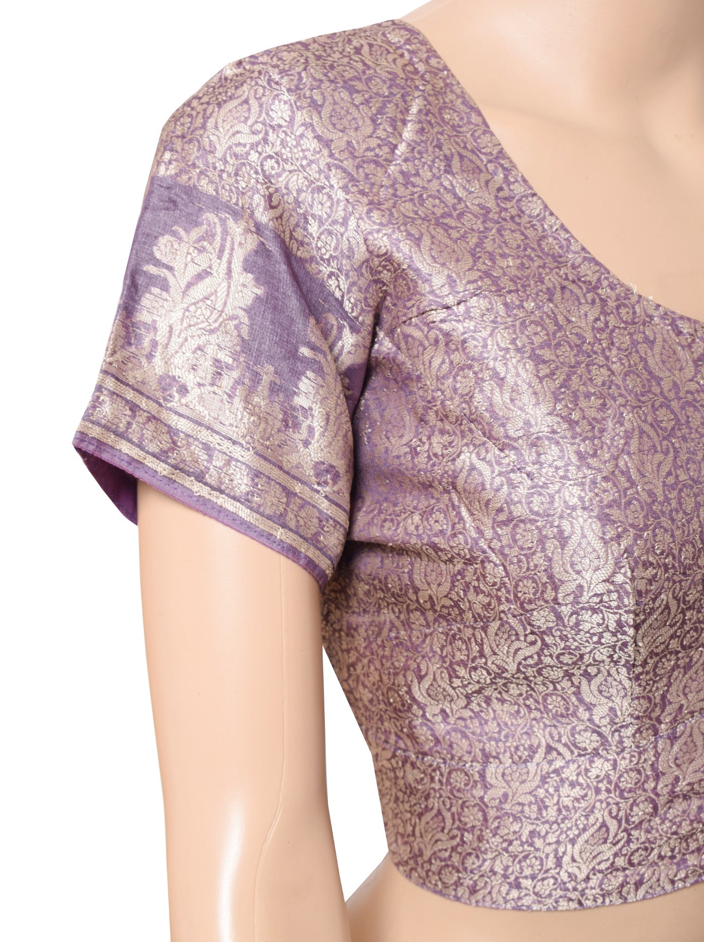 Sushila Vintage Readymade Purple Sari Blouse Pure Tussar Silk Woven Choli 38"