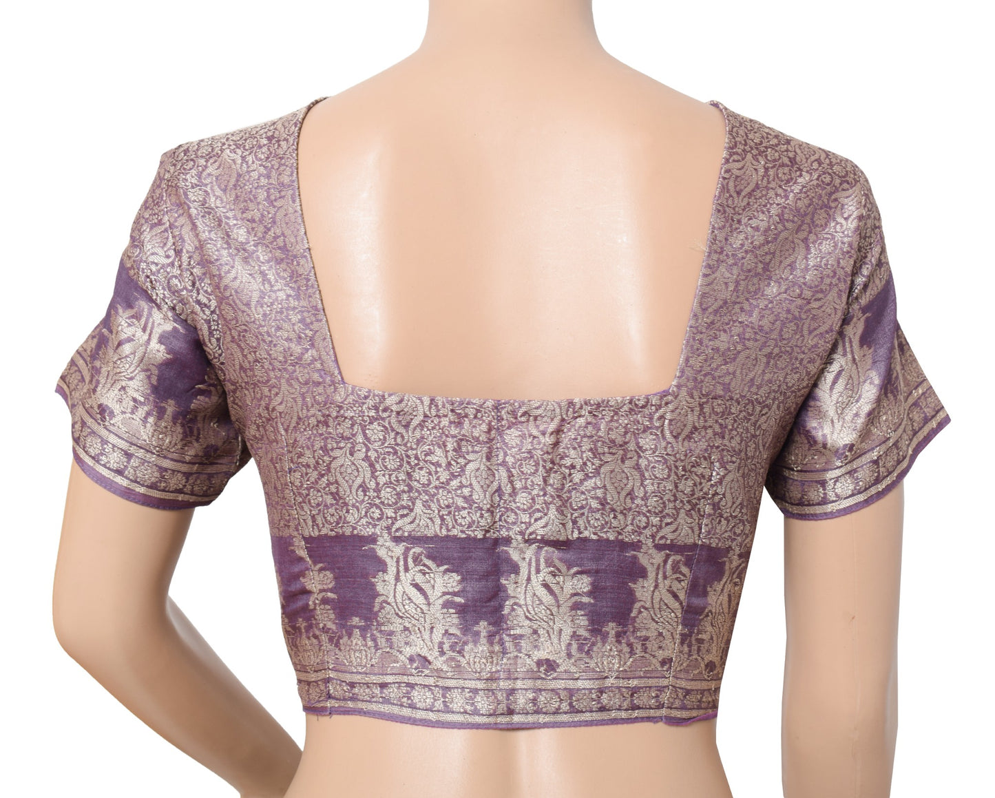 Sushila Vintage Readymade Purple Sari Blouse Pure Tussar Silk Woven Choli 38"