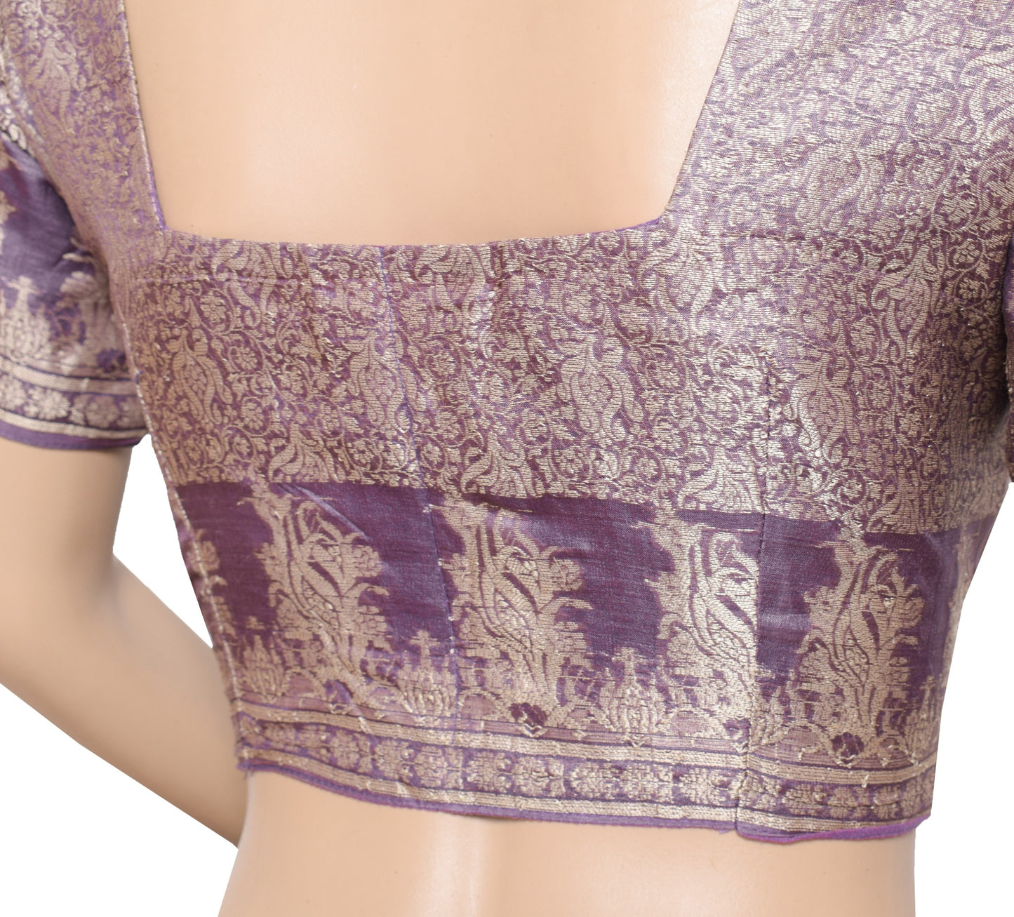 Sushila Vintage Readymade Purple Sari Blouse Pure Tussar Silk Woven Choli 38"