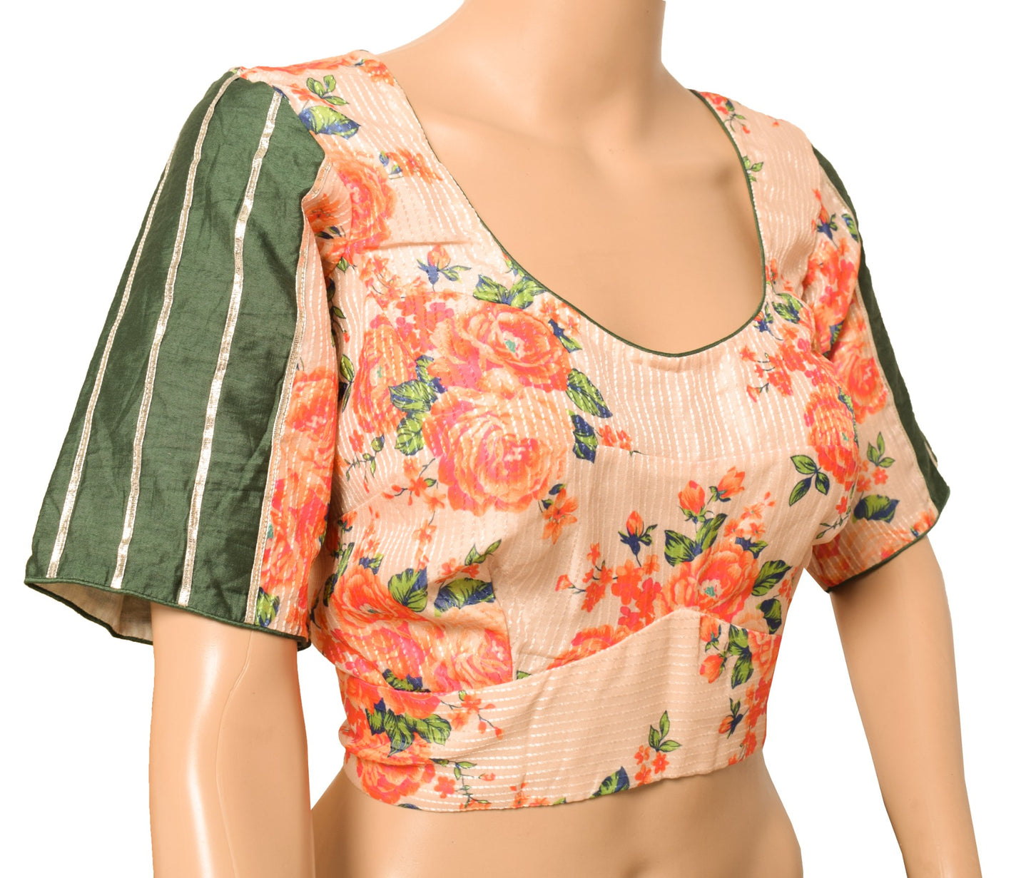 Sushila Vintage Readymade Cream Sari Blouse Digital Printed Art Silk Choli 40"