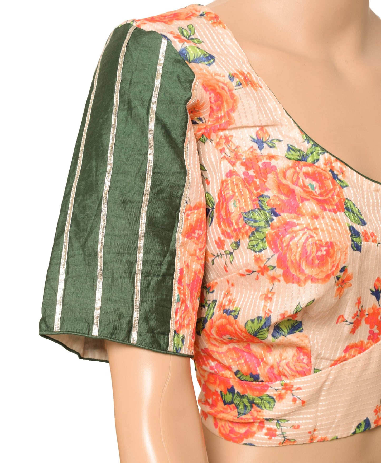 Sushila Vintage Readymade Cream Sari Blouse Digital Printed Art Silk Choli 40"