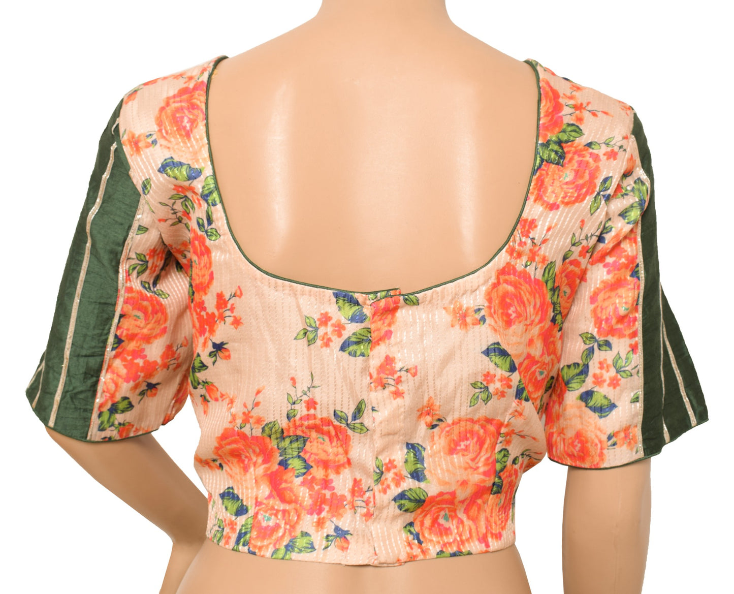 Sushila Vintage Readymade Cream Sari Blouse Digital Printed Art Silk Choli 40"