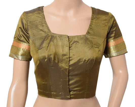 Sushila Vintage Green Stitched Sari Blouse Art silk Zari Woven Designer Top 34"