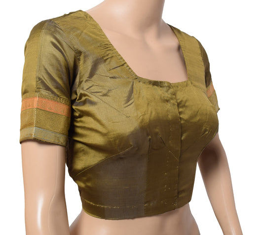 Sushila Vintage Green Stitched Sari Blouse Art silk Zari Woven Designer Top 34"