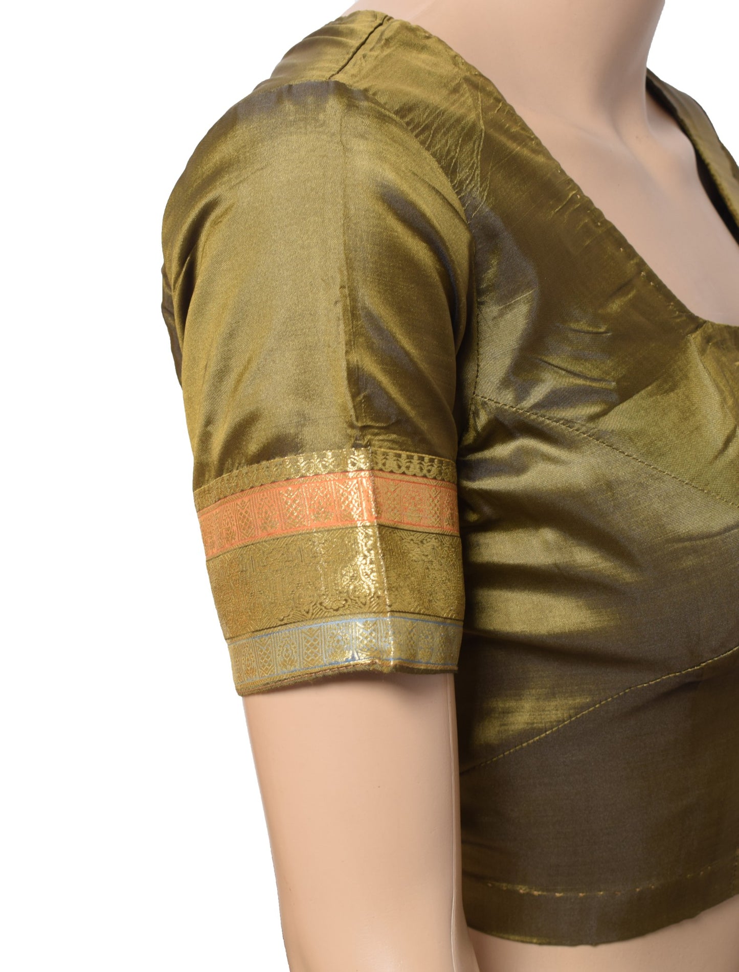 Sushila Vintage Green Stitched Sari Blouse Art silk Zari Woven Designer Top 34"