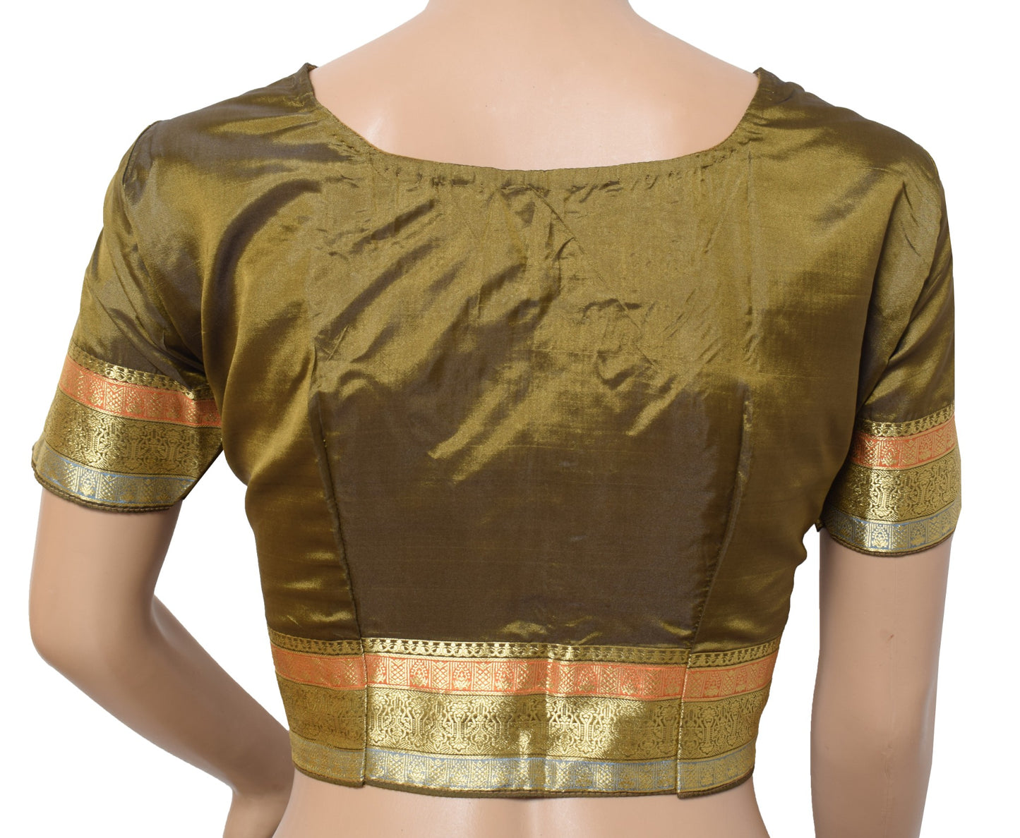 Sushila Vintage Green Stitched Sari Blouse Art silk Zari Woven Designer Top 34"