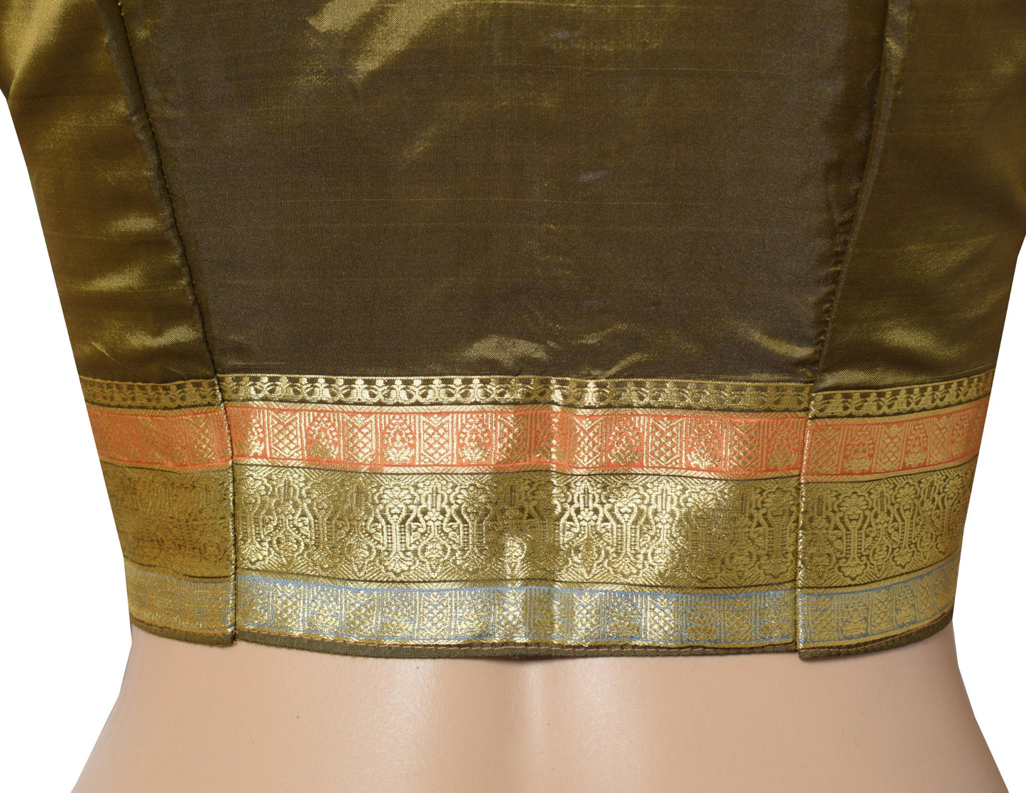 Sushila Vintage Green Stitched Sari Blouse Art silk Zari Woven Designer Top 34"