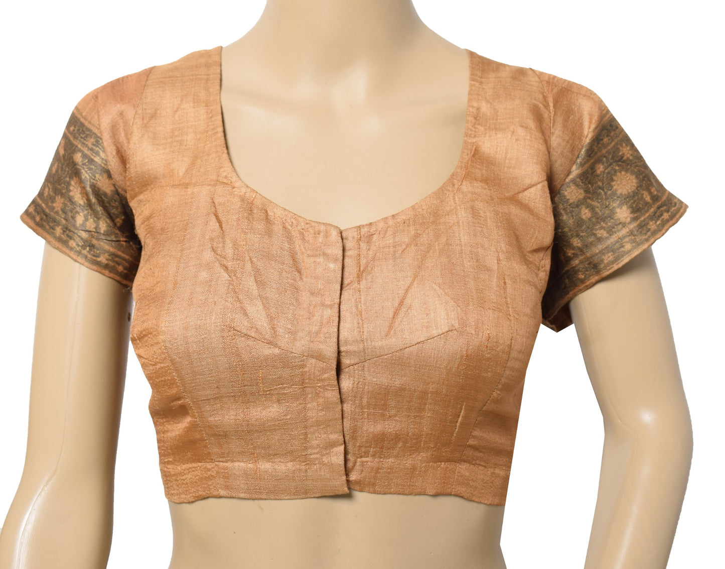 Sushila Vintage Brown Sari Blouse Pure Tussar Readymade Floral Printed Choli 40"