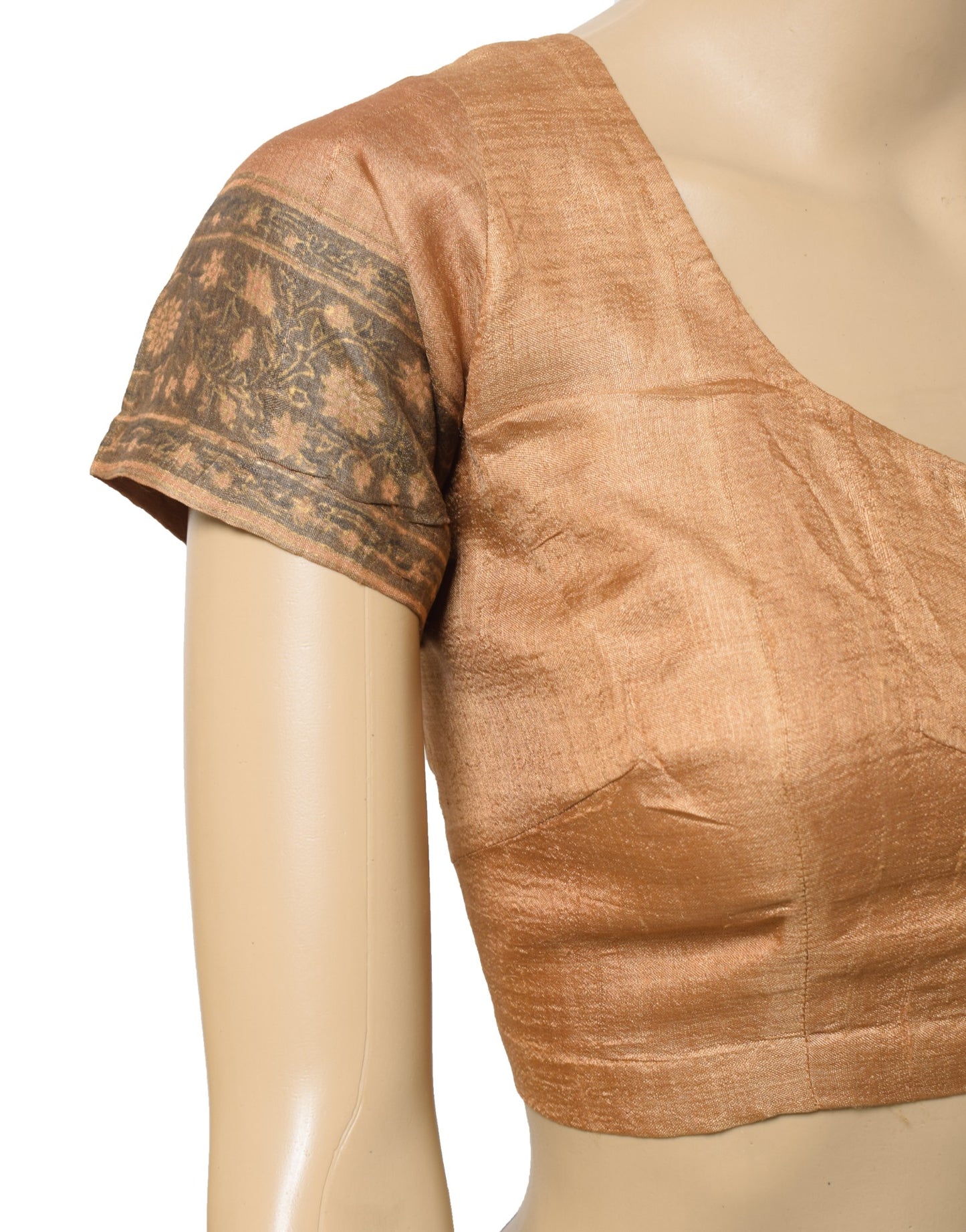 Sushila Vintage Brown Sari Blouse Pure Tussar Readymade Floral Printed Choli 40"