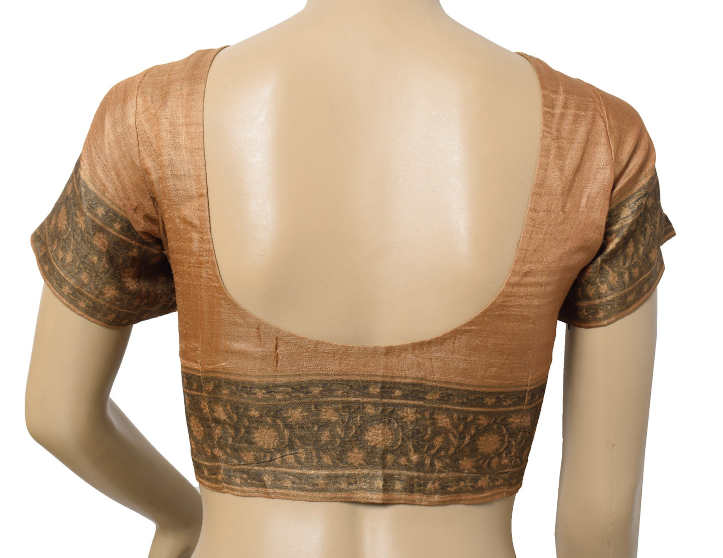 Sushila Vintage Brown Sari Blouse Pure Tussar Readymade Floral Printed Choli 40"