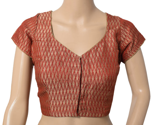 Sushila Vintage Banarasi Brocade Sari Blouse Readymade Silk Red Checks Choli 40"
