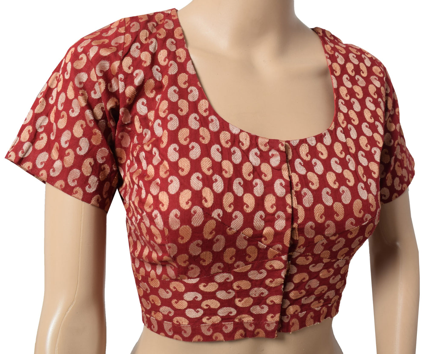 Sushila Vintage Readymade Stitched Sari Blouse Pure Cotton Paisley Woven Top 40"