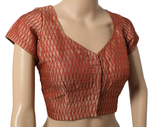 Sushila Vintage Banarasi Brocade Sari Blouse Readymade Silk Red Checks Choli 40"