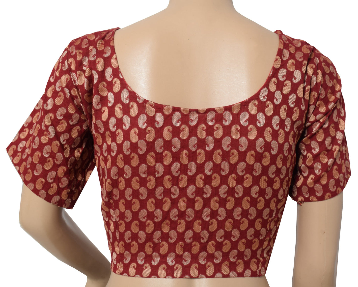 Sushila Vintage Readymade Stitched Sari Blouse Pure Cotton Paisley Woven Top 40"