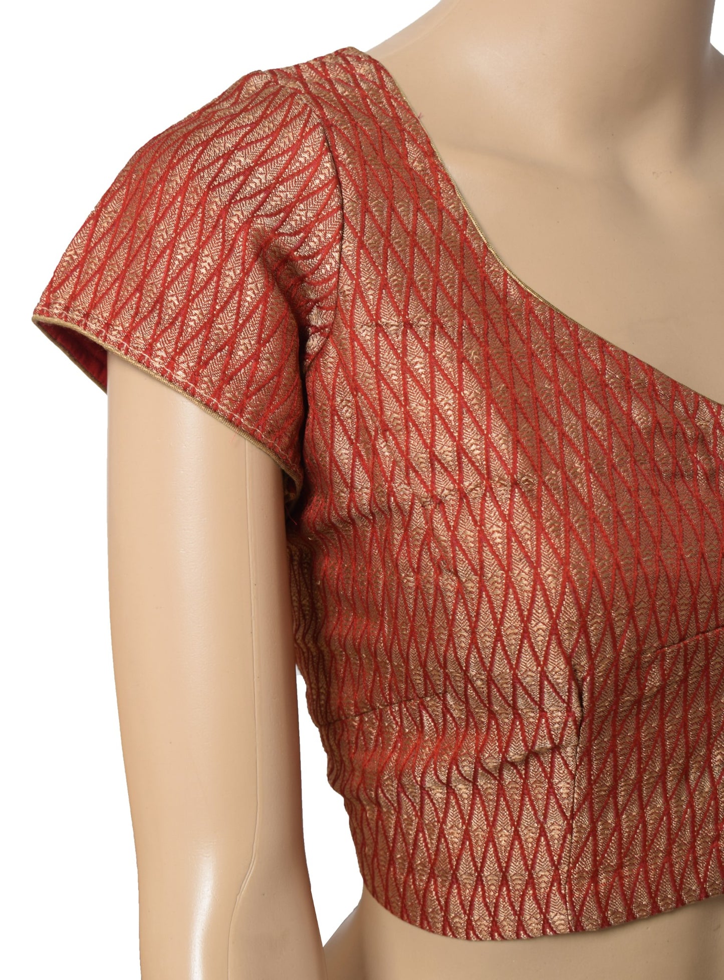 Sushila Vintage Banarasi Brocade Sari Blouse Readymade Silk Red Checks Choli 40"