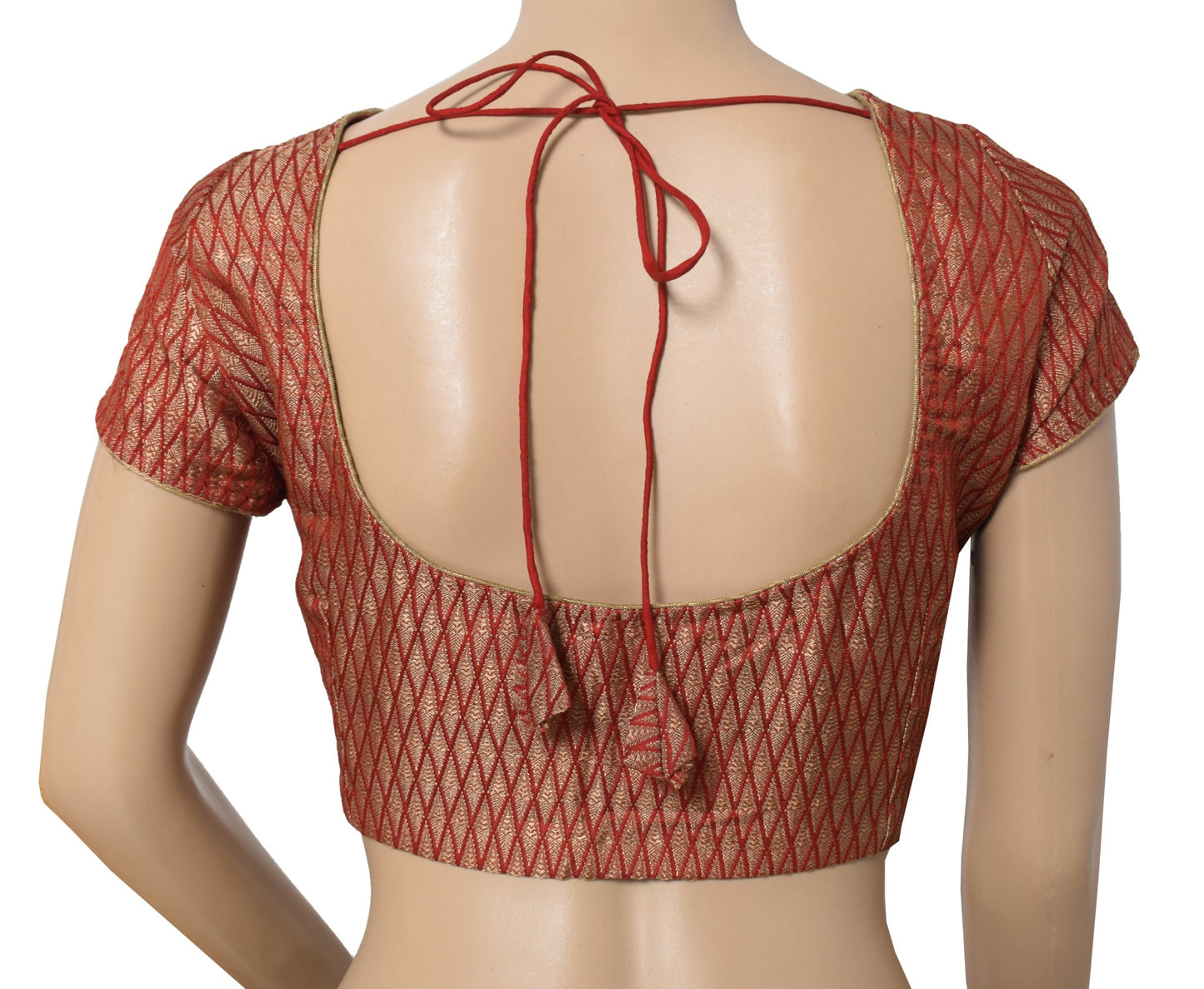 Sushila Vintage Banarasi Brocade Sari Blouse Readymade Silk Red Checks Choli 40"
