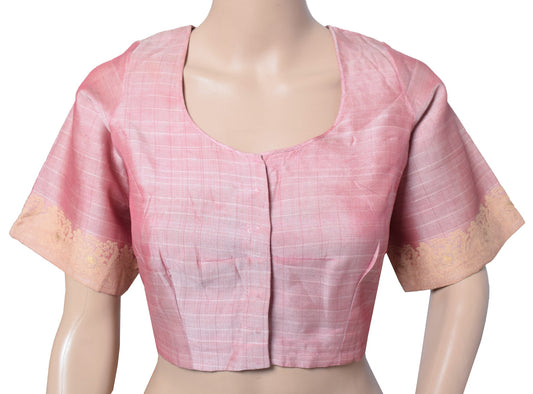 Sushila Vintage Readymade Pure Silk Sari Blouse Pink Woven Designer Choli 40"