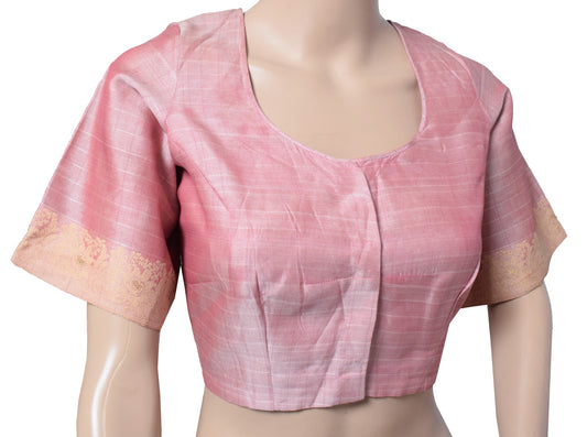 Sushila Vintage Readymade Pure Silk Sari Blouse Pink Woven Designer Choli 40"