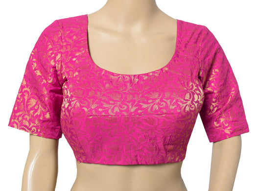 Sushila Vintage Readymade Magenta Sari Blouse Zari Woven Floral Padded Choli 34"
