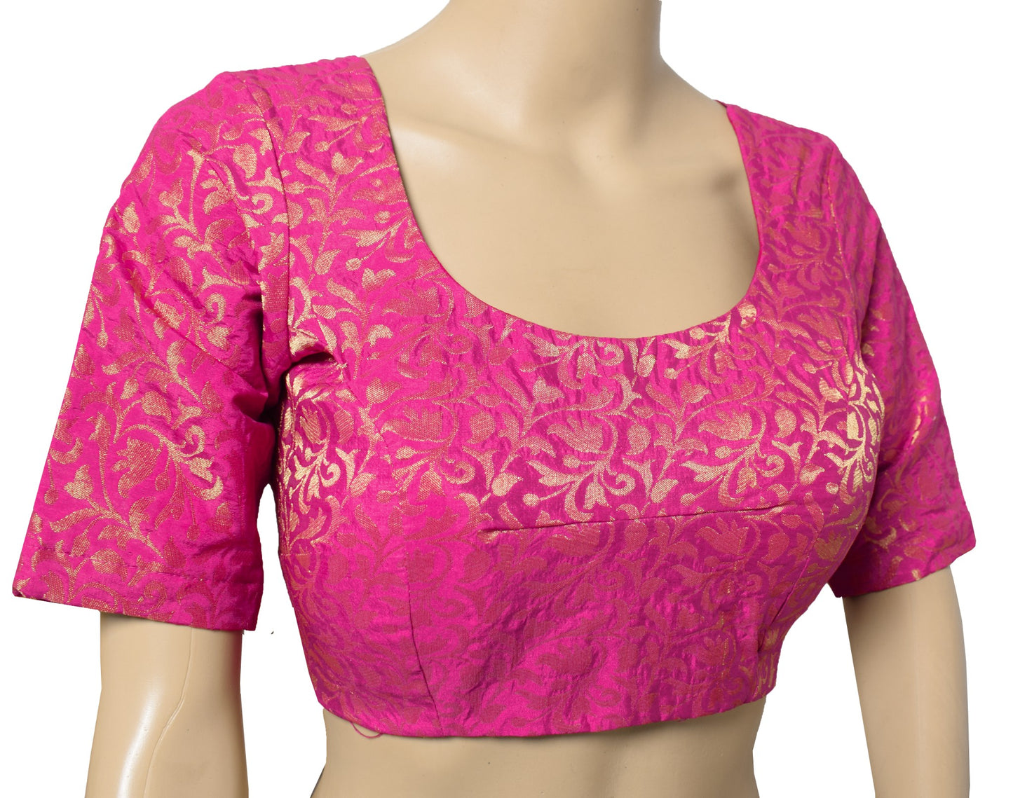 Sushila Vintage Readymade Magenta Sari Blouse Zari Woven Floral Padded Choli 34"