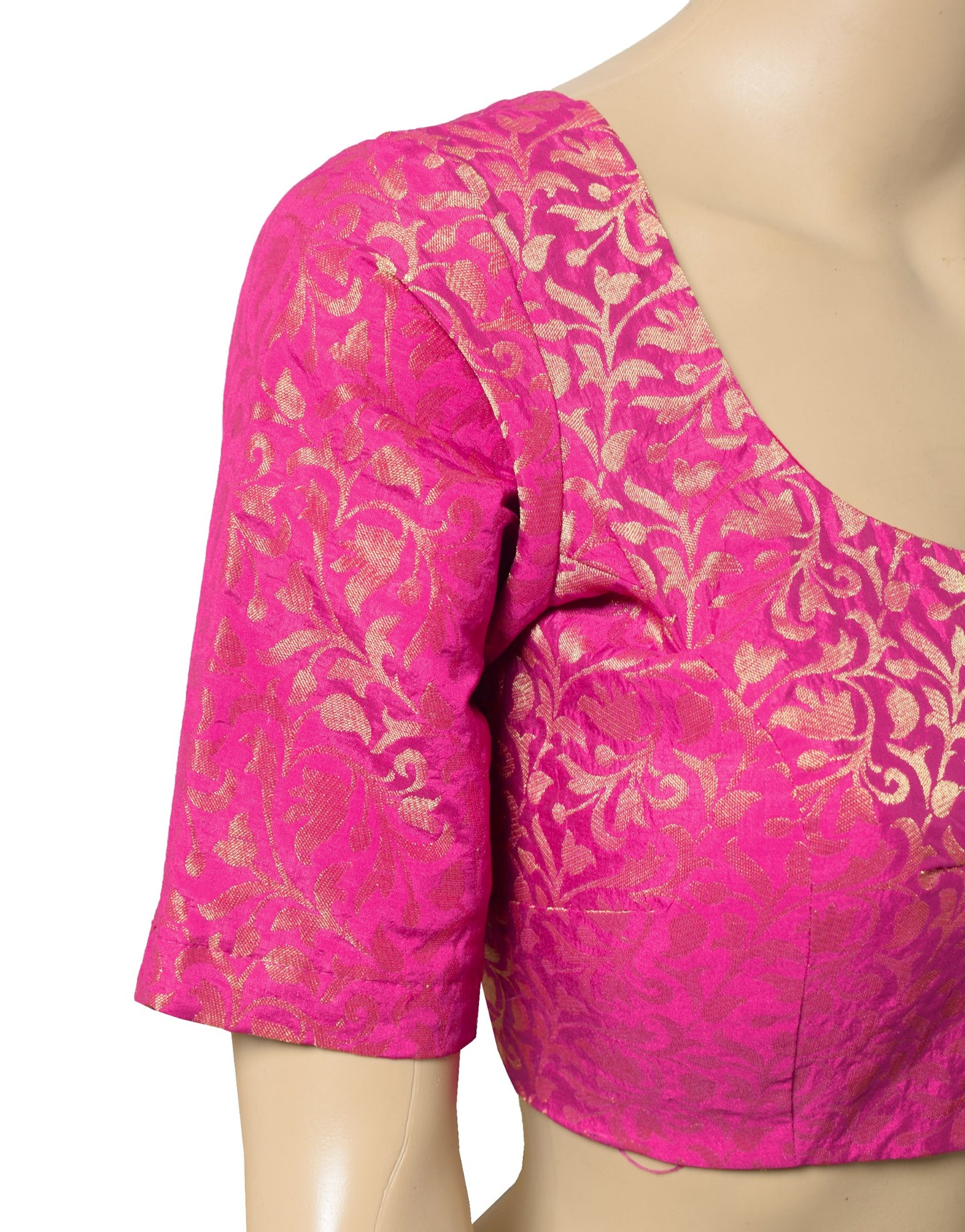 Sushila Vintage Readymade Magenta Sari Blouse Zari Woven Floral Padded Choli 34"