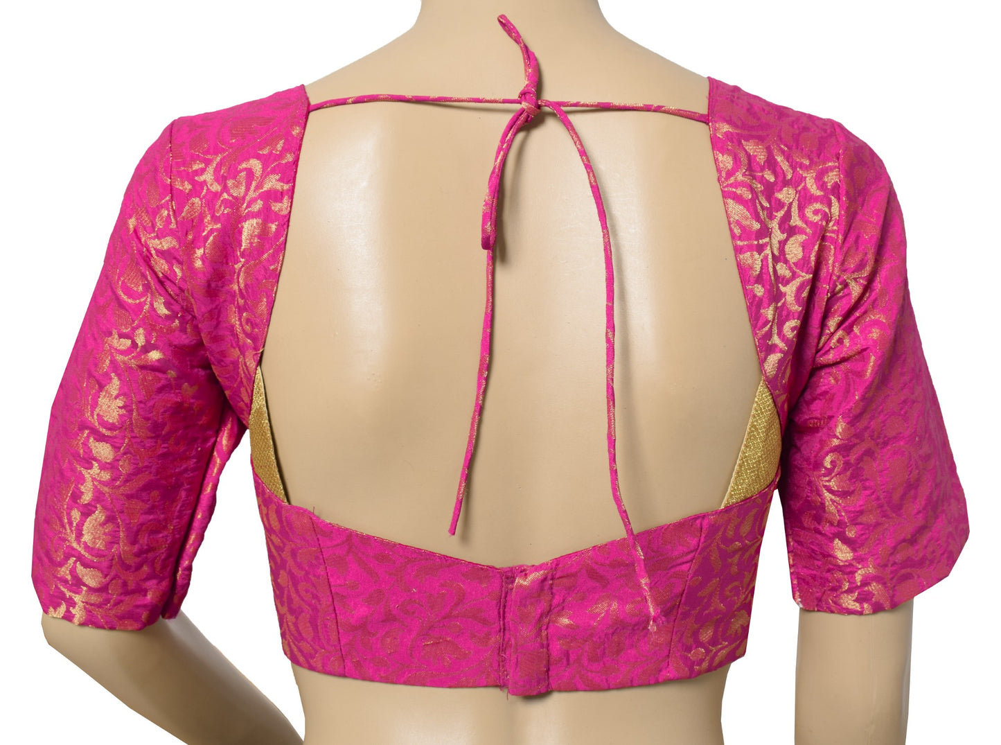 Sushila Vintage Readymade Magenta Sari Blouse Zari Woven Floral Padded Choli 34"