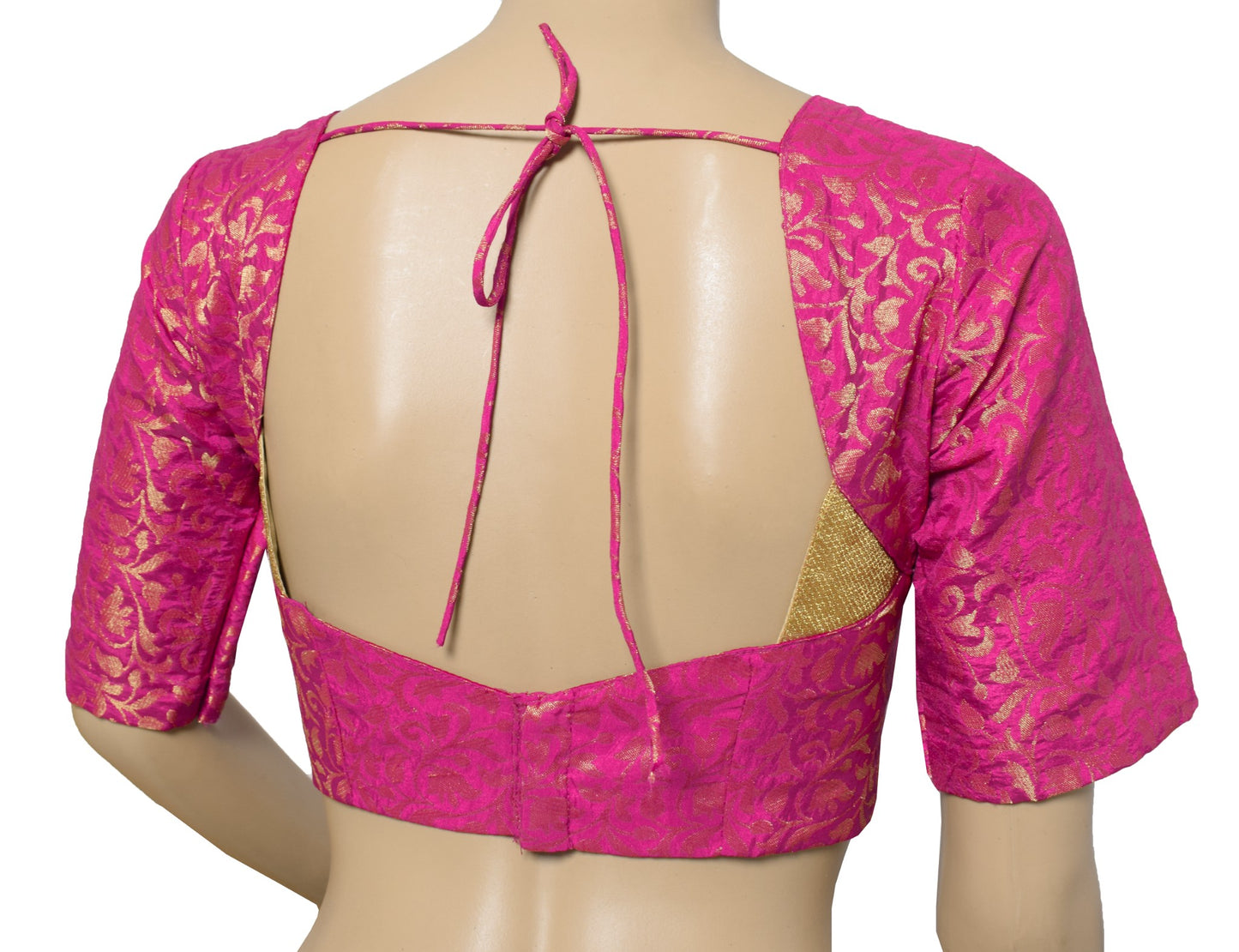 Sushila Vintage Readymade Magenta Sari Blouse Zari Woven Floral Padded Choli 34"