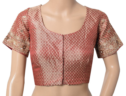 Sushila Vintage Readymade Maroon Sari Blouse Satin Zardozi Work HEAVY Choli 38"