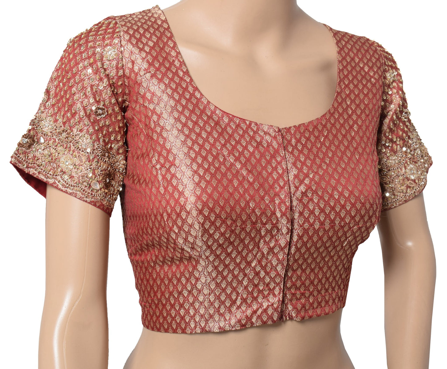 Sushila Vintage Readymade Maroon Sari Blouse Satin Zardozi Work HEAVY Choli 38"