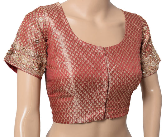 Sushila Vintage Readymade Maroon Sari Blouse Satin Zardozi Work HEAVY Choli 38"