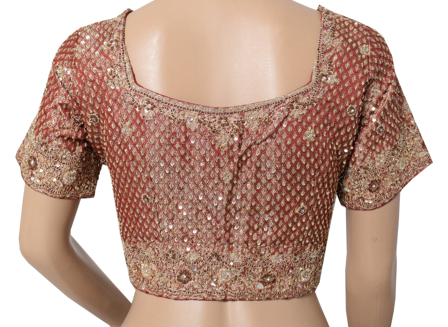 Sushila Vintage Readymade Maroon Sari Blouse Satin Zardozi Work HEAVY Choli 38"