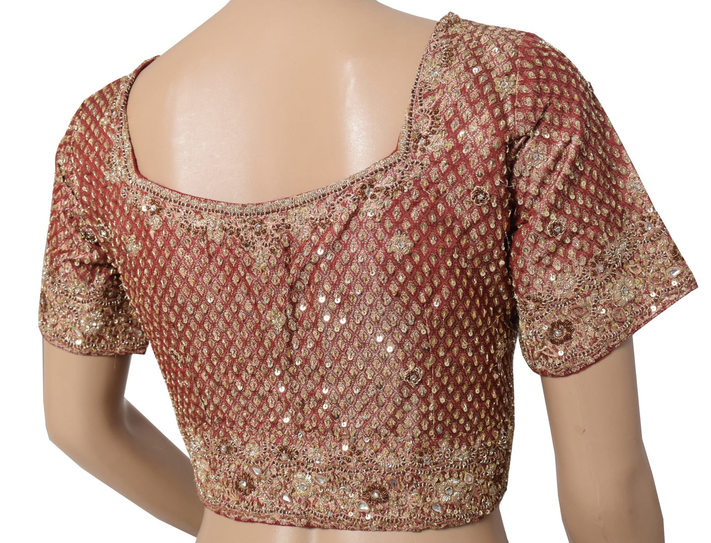 Sushila Vintage Readymade Maroon Sari Blouse Satin Zardozi Work HEAVY Choli 38"