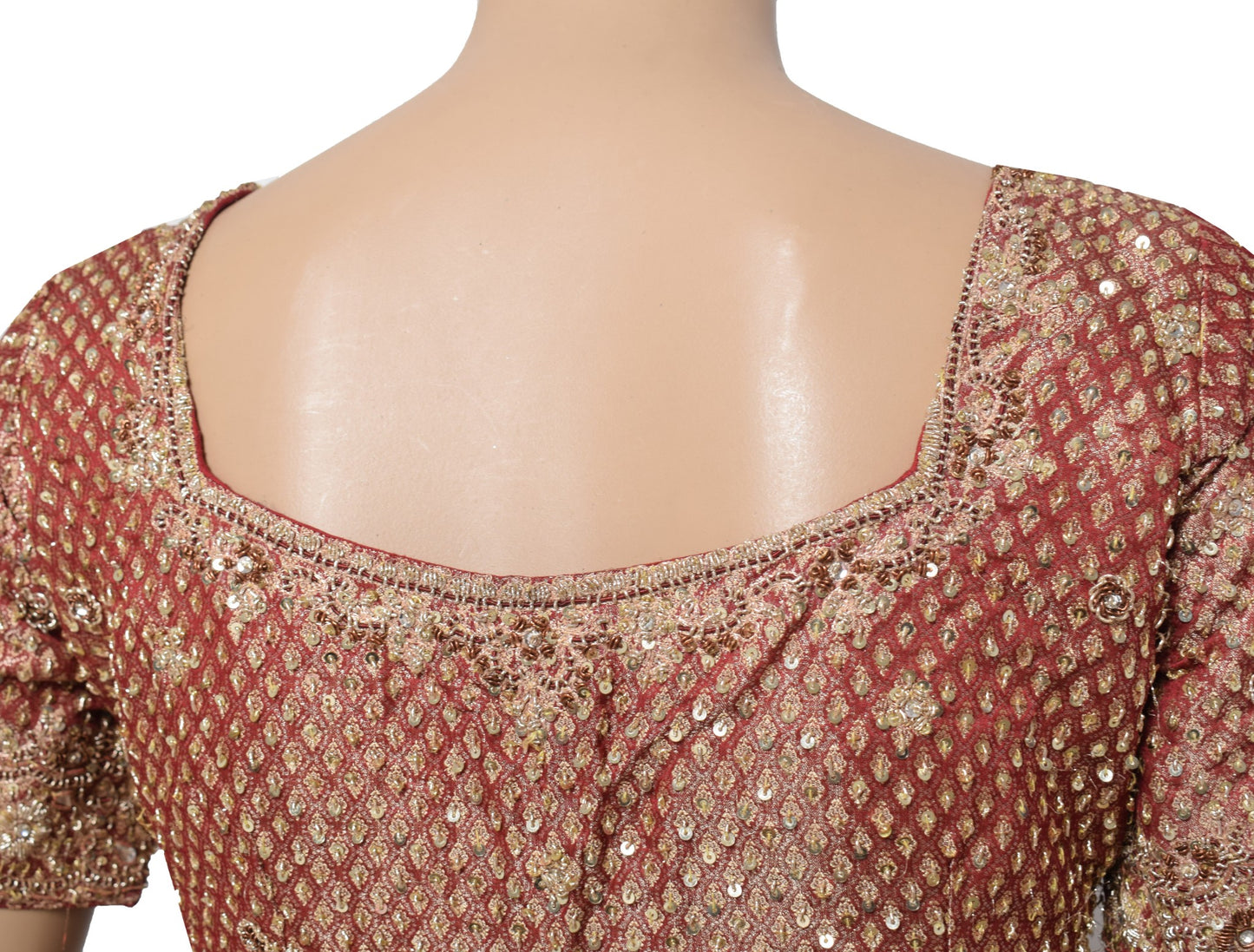 Sushila Vintage Readymade Maroon Sari Blouse Satin Zardozi Work HEAVY Choli 38"